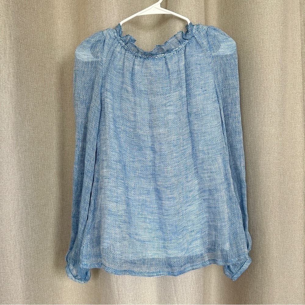 💥SALE💥 Goat NWOT Renoir Linen Cotton Blue Neck Long Sleeve Top Shirt XS (2) - Picture 3 of 12